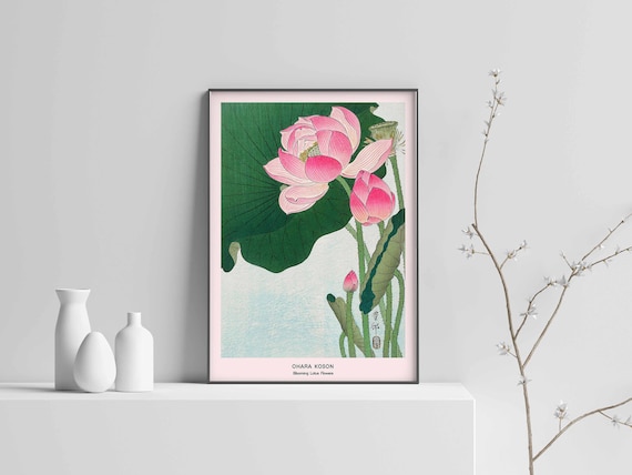 Japanese Art Print, Blooming Lotus Flowers by Ohara Koson Poster