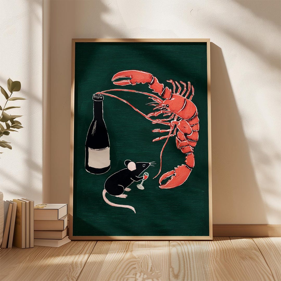 Lobster Wine Poster | Funny Animal Dining Scene Print | Surreal Kitchen ...