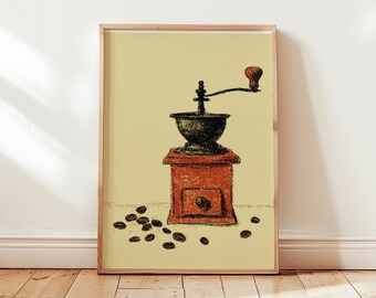 Vintage Coffee Grinder Poster | Rustic Kitchen Wall Art | Minimalist Manual Burr Mill Paper Print