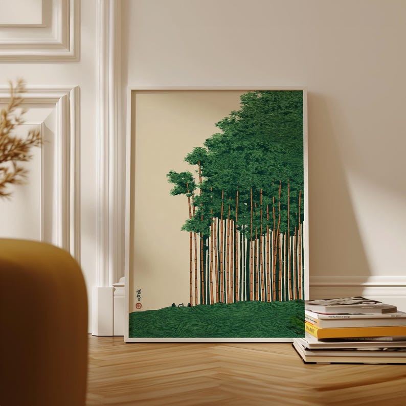 Bamboo Tree Poster | Japanese Woodblock Style | Green Forest Landscape ...