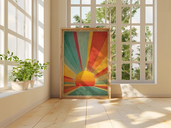 Vintage Sunburst Retro Poster | Mid-century Geometric Horizon Wall