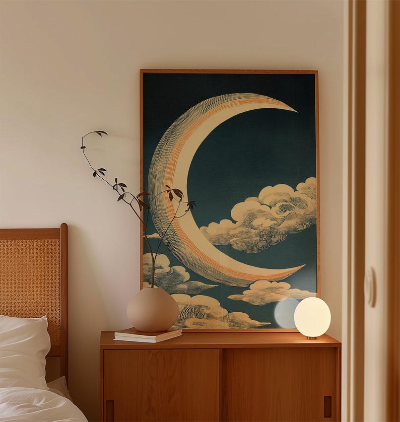 Crescent Moon Poster, Celestial Night Sky Wall Art Print - Etsy