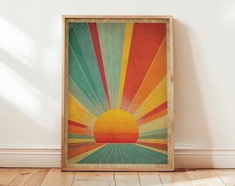 Vintage Sunburst Retro Poster | Mid-century Geometric Horizon Wall