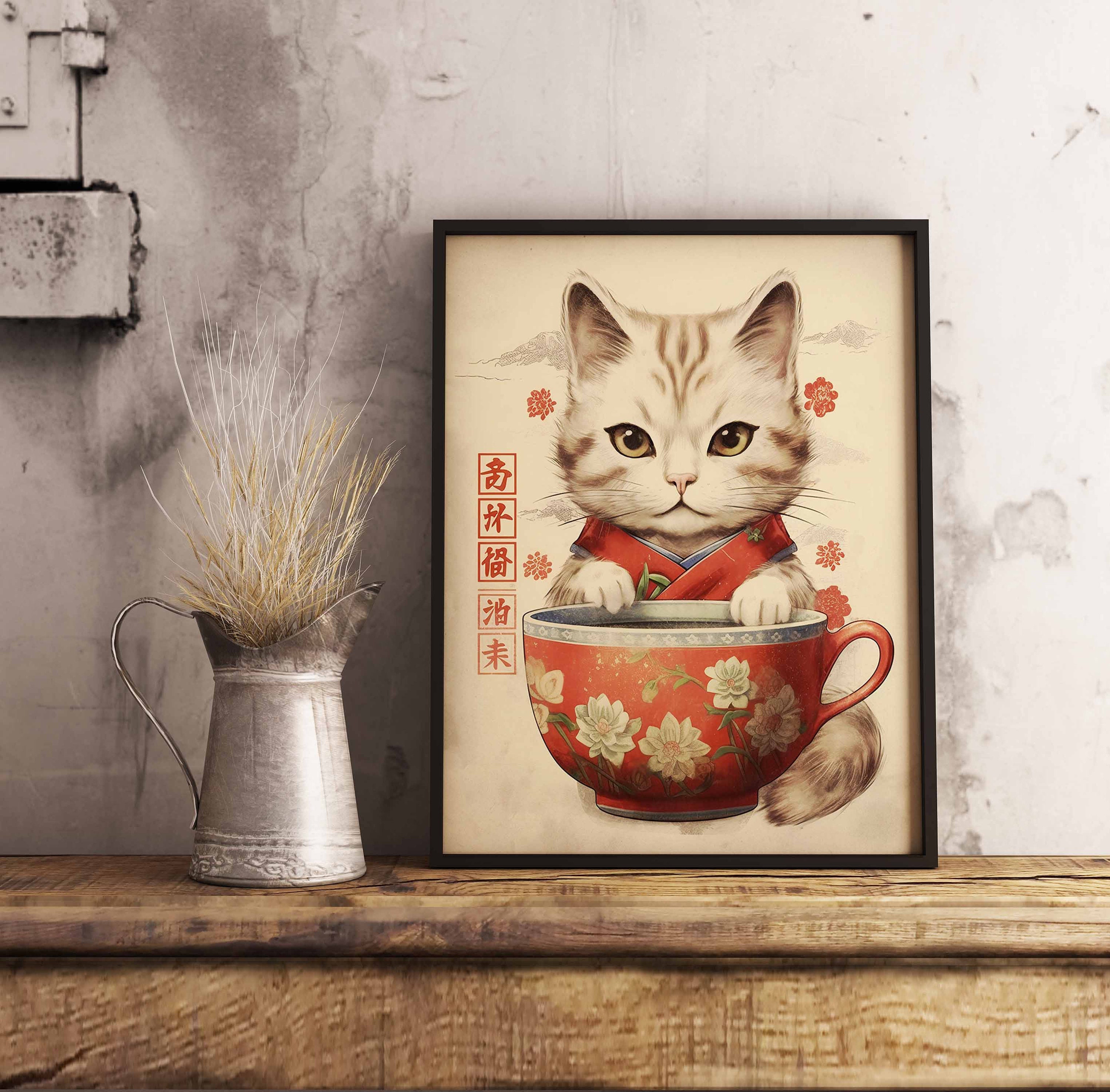 Vintage Japanese Print Japanese Cat Art Print Japanese Cat Art Poster ...