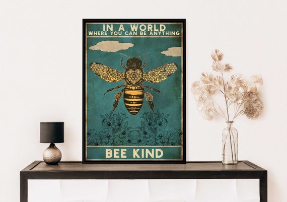 Be Kind Poster, Bee Kind Floral Art Poster, Honey Bee Print