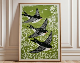 Swallow Birds Poster | Flying Birds Wall Art | Countryside Nature Print
