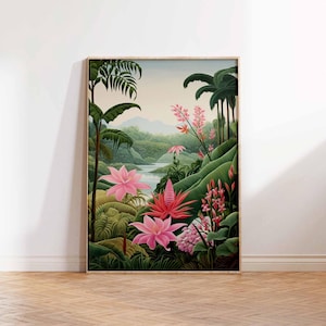 Henri Rousseau Floral Poster Boho Leaf Floral Wall Print Tropical Decor Jungle Aesthetic Tropical Decor Wall Art Poster Print Botanical Art