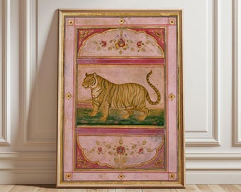 Mughal Tiger Wall Art | Vintage Indian Animal Print | Oriental Tiger Painting