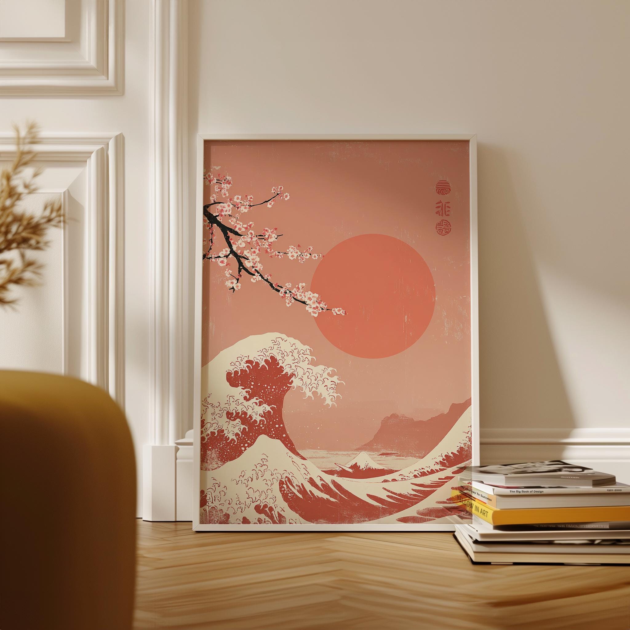 桜庭和志サイン色紙未開封RIZINPRIDEUFCHERO'S SAKURABA Japanese Great Wave and Cherry Blossom Art Print | Vintage Sakura