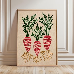 Carrot Roots Poster, Garden Vegetable Print, Paper Wall Art