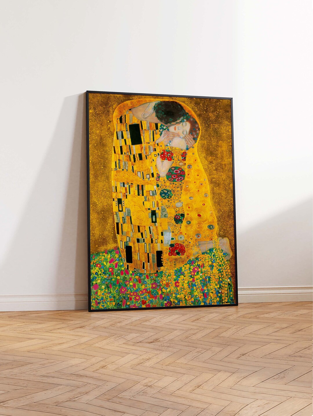 Stampa Su Tela Gustav Klimt Il Bacio – Quadro Artistico 18x24 Cm, Tela Di Qualità Con Cornice In Legno, Pronta Da Appendere