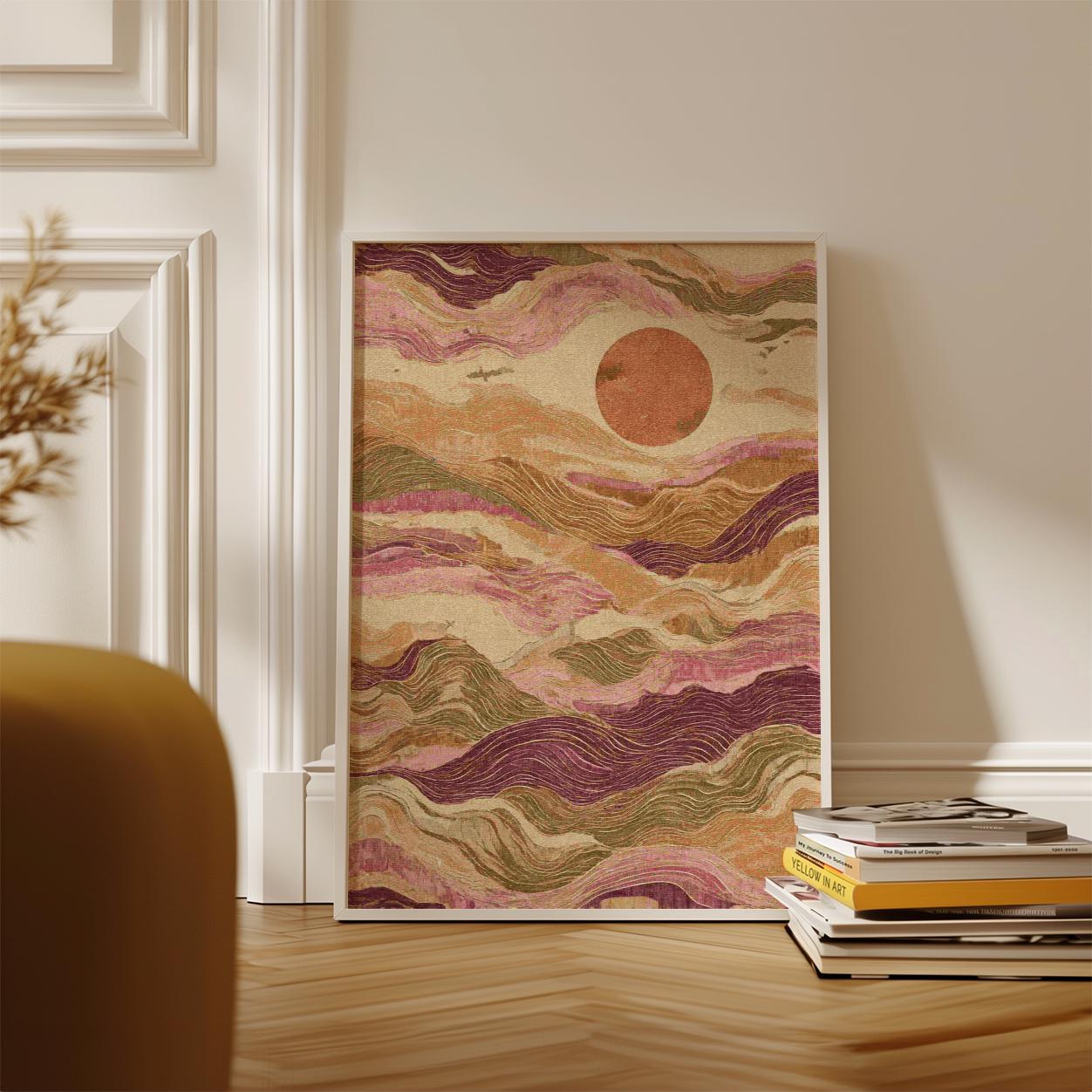 Abstract Wave Poster | Rising Sun Landscape Design | Japanese Style ...