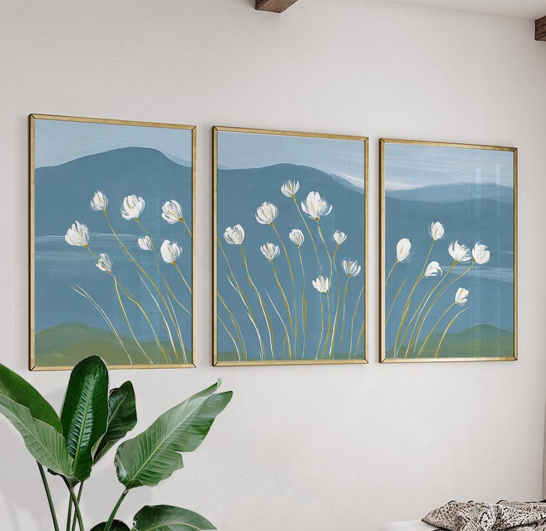 Blue Botanical Poster Set | Minimalist Floral Wall Art | Modern ...