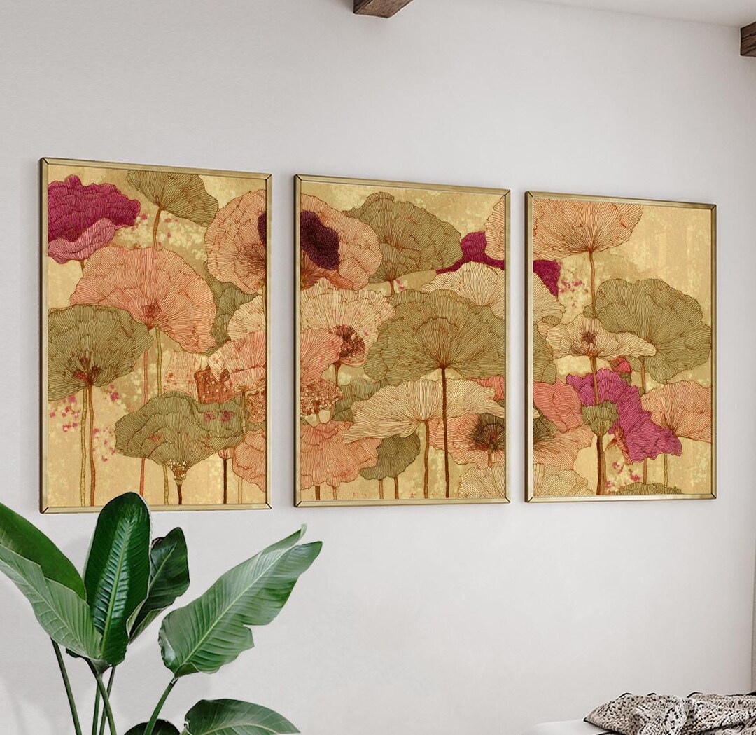 Vintage Floral Wall Art Set | Botanical Poster Set of 3 | Neutral ...