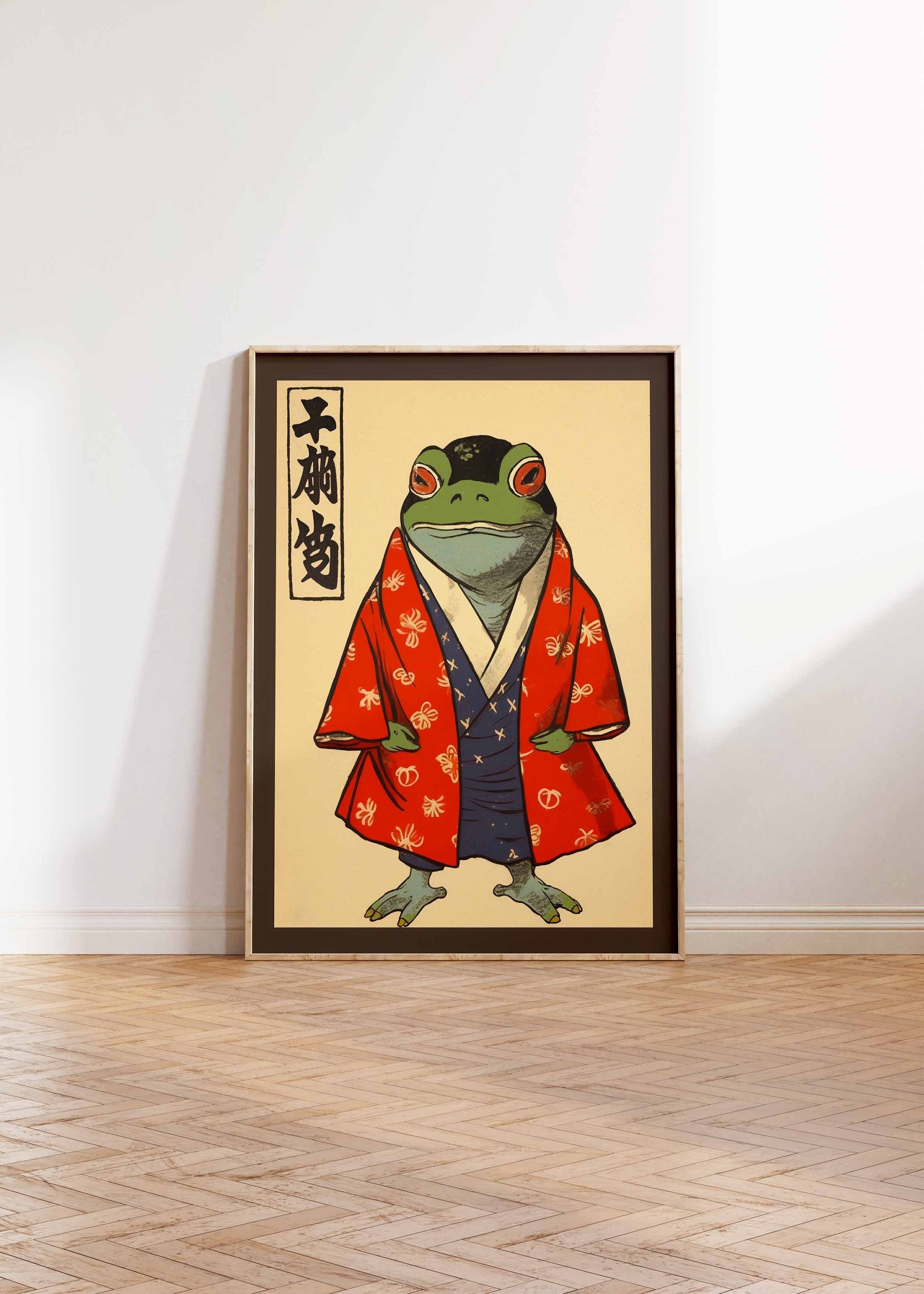 Funny Frog Poster, Vintage Japanese Frog Art, Vintage Frog Print