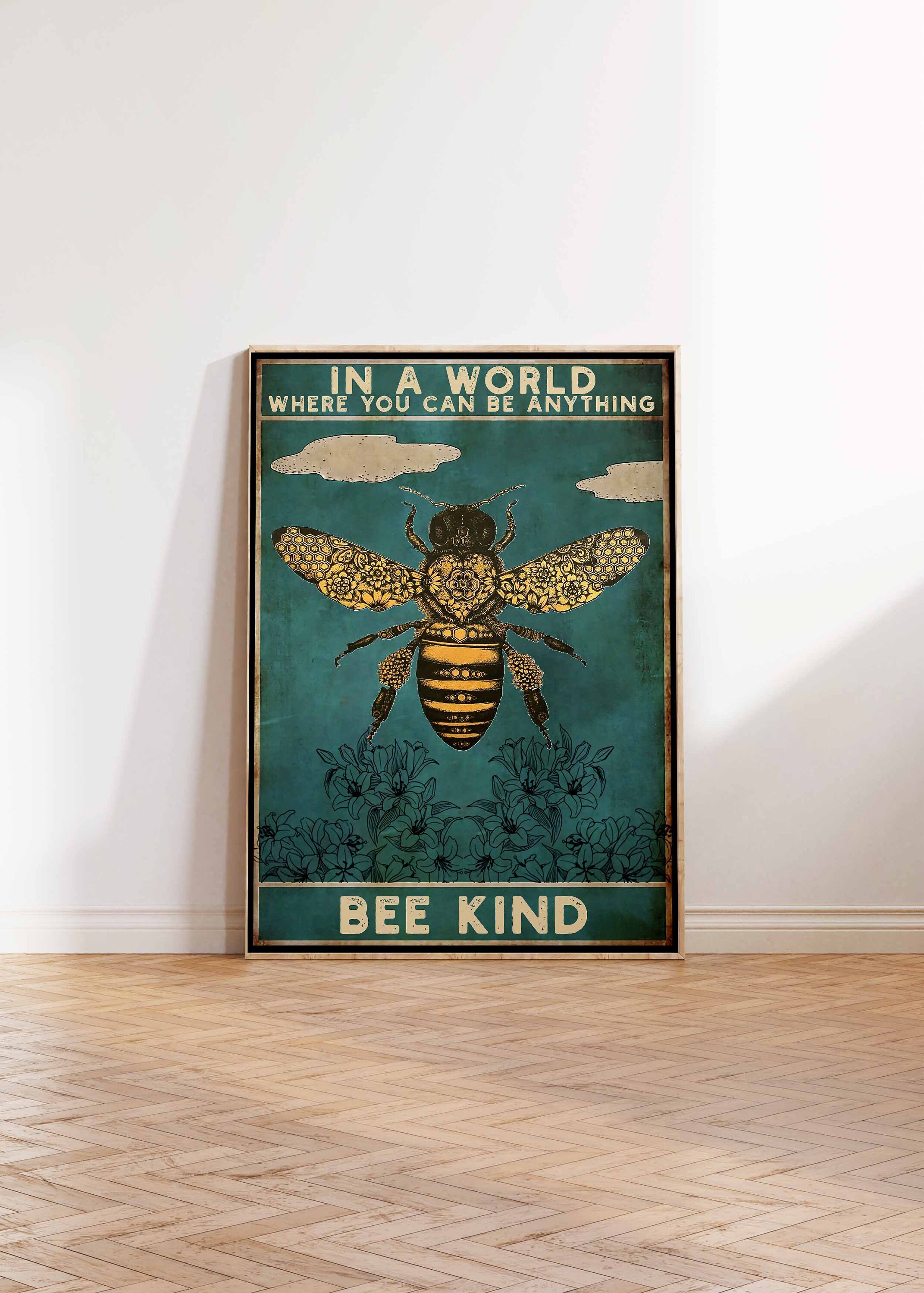 Be Kind Poster, Bee Kind Floral Art Poster, Honey Bee Print