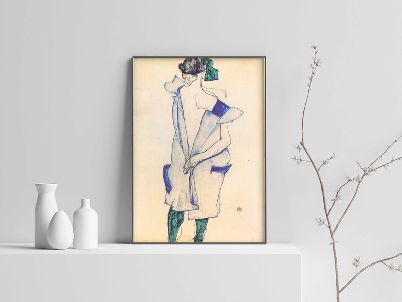 Back View of a Girl in Blue Skirt, Egon Schiele Poster, Egon Schiele Art Print, Schiele Print, Schiele Wall Art Poster Print Sizes A2/A3/A4 image 1