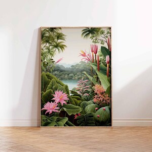 Henri Rousseau Floral Poster Boho Leaf Floral Wall Print Tropical Decor Jungle Aesthetic Tropical Decor Wall Art Poster Print Botanical Art