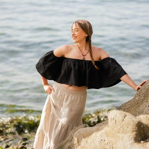 Black Off The Shoulder Puff Sleeve Top