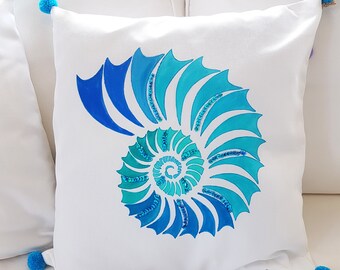 Nautilus Shells Throw Pillow Nautical Nautilus by magentarosedesigns Purple Nautical 18x18 Square Throw Pillow by Spoonflower
