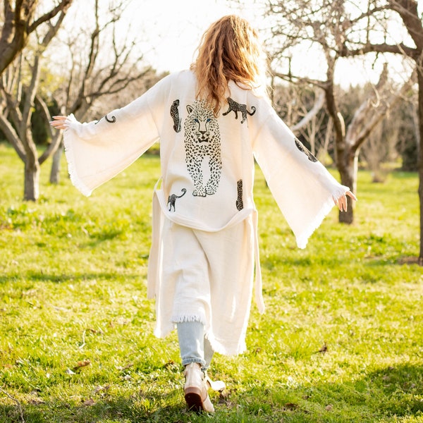 Tiger Kimono Robe, lange Kaftan Kimono Kleid, Boho Cardigan Jacke, Strand Kimono Cover Up, Geschenk für Tiger Liebhaber, Baumwolle Kaftan Kimono Top