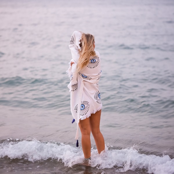 Evil Eye Kimono Jacket, Beach Cover Up, Kimono Boho Beach Dress for Women, Beach Kimono Cardigan, Celestial Dress, Evil Eye Clothing