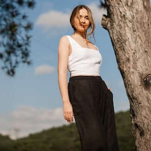Black Linen Pants for Women, Wide Leg Linen Trousers, High Waist Palazzo Pants