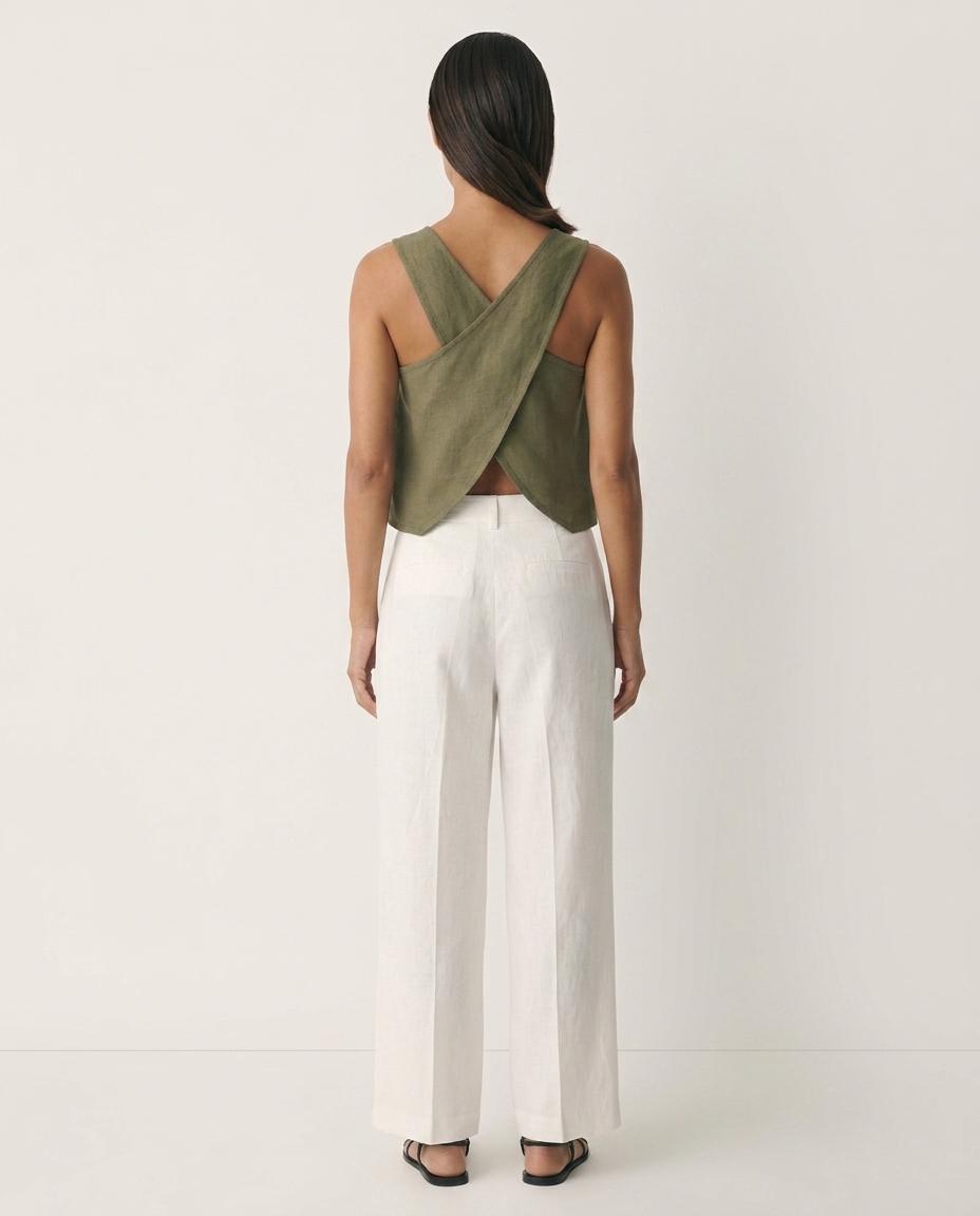 Linen Cross Back Crop Top | Open Back Linen Cami Top | Black