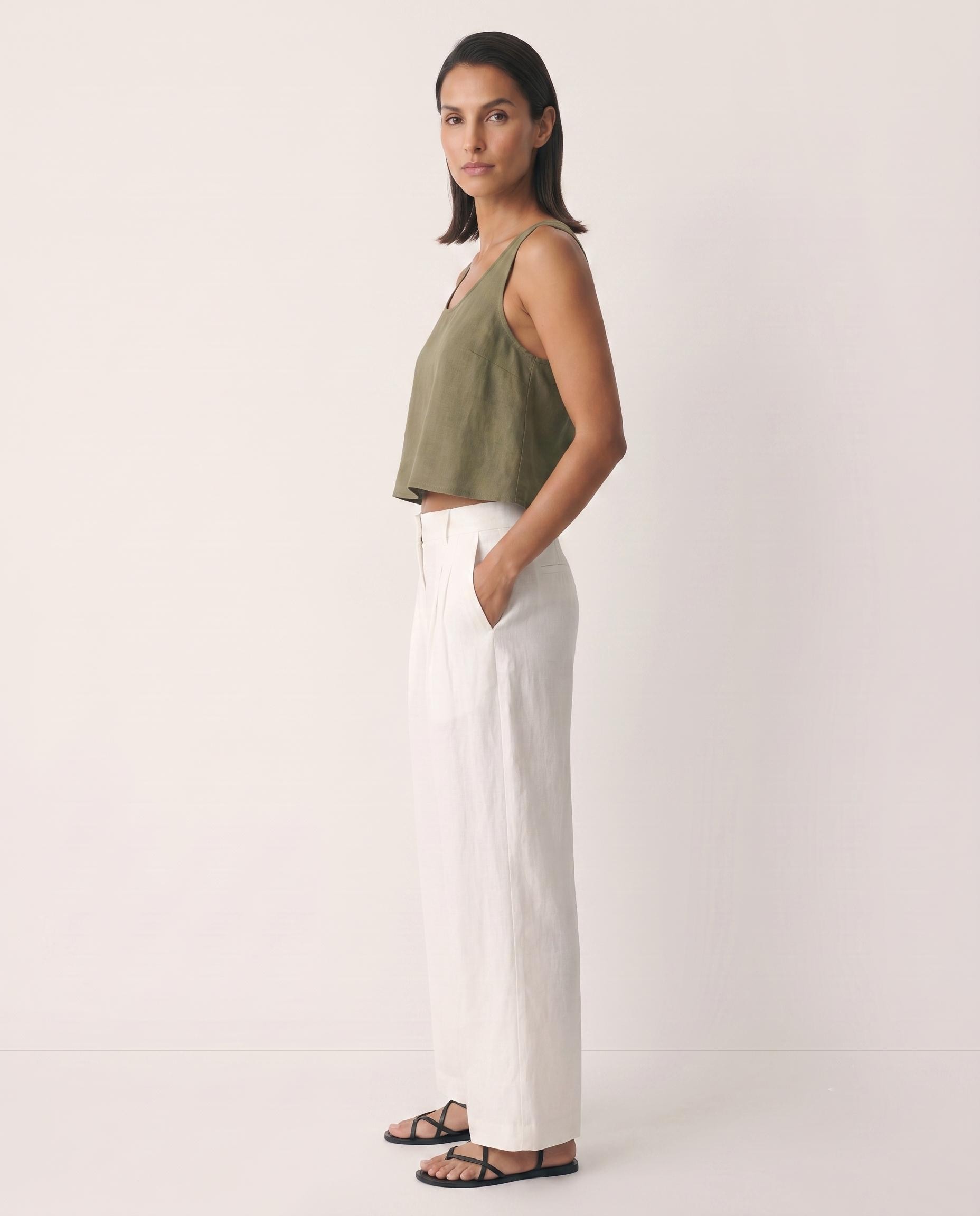 Linen Cross Back Crop Top | Open Back Linen Cami Top | Black