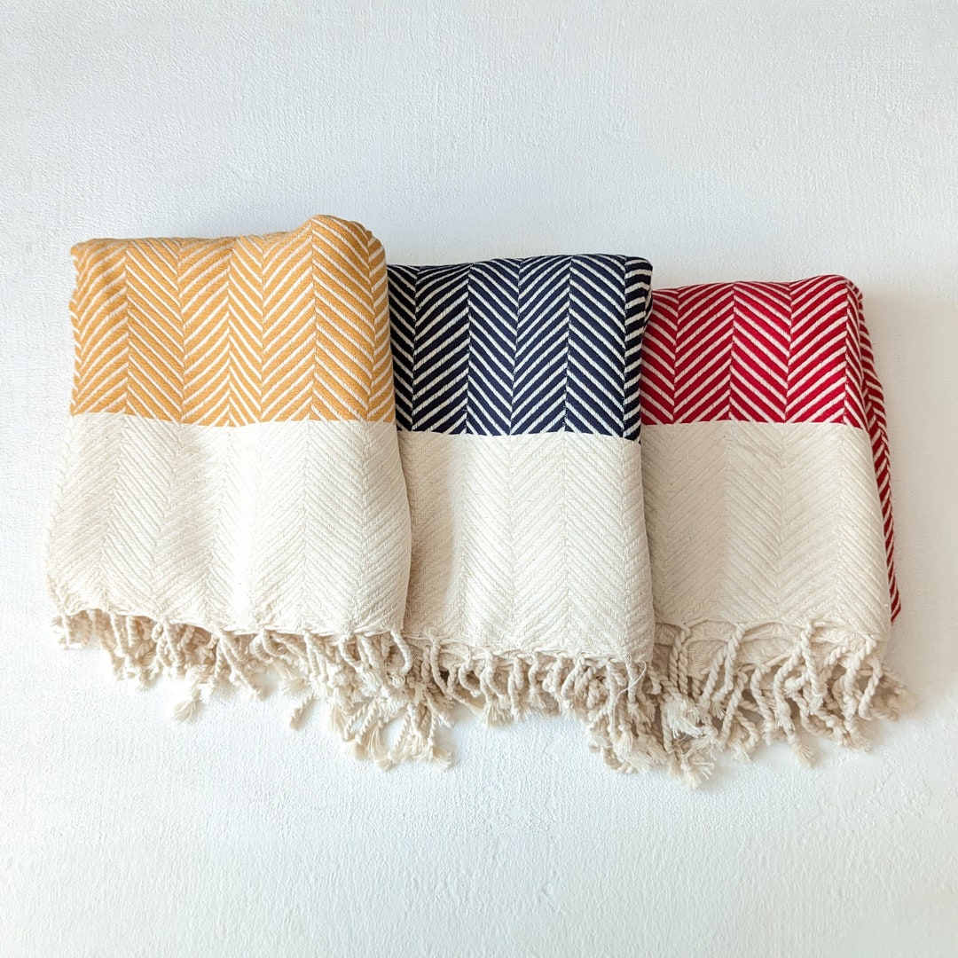 Soft Handwoven Throw Blanket Cotton Blanket With Tassels Etsy
