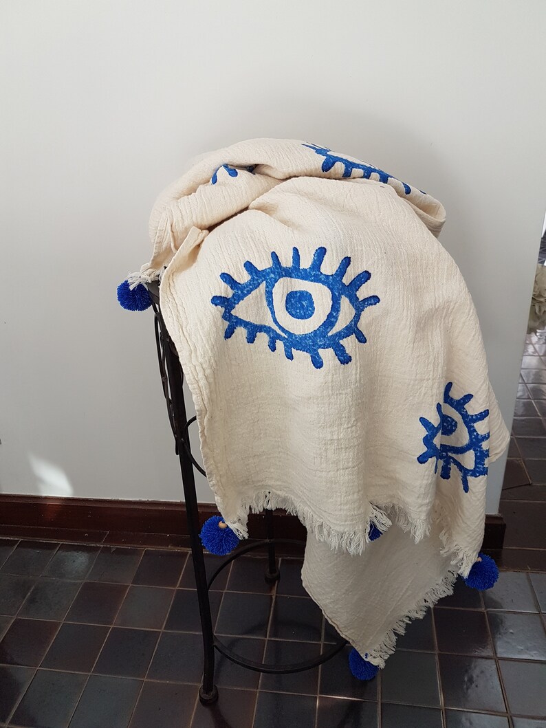 Evil Eye Organic Cotton Throw Blanket / Picnic Blanket / Soft Etsy