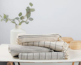 Woven Turkish Cotton Throw Blanket: Farmhouse Style, OEKO-TEX Certified