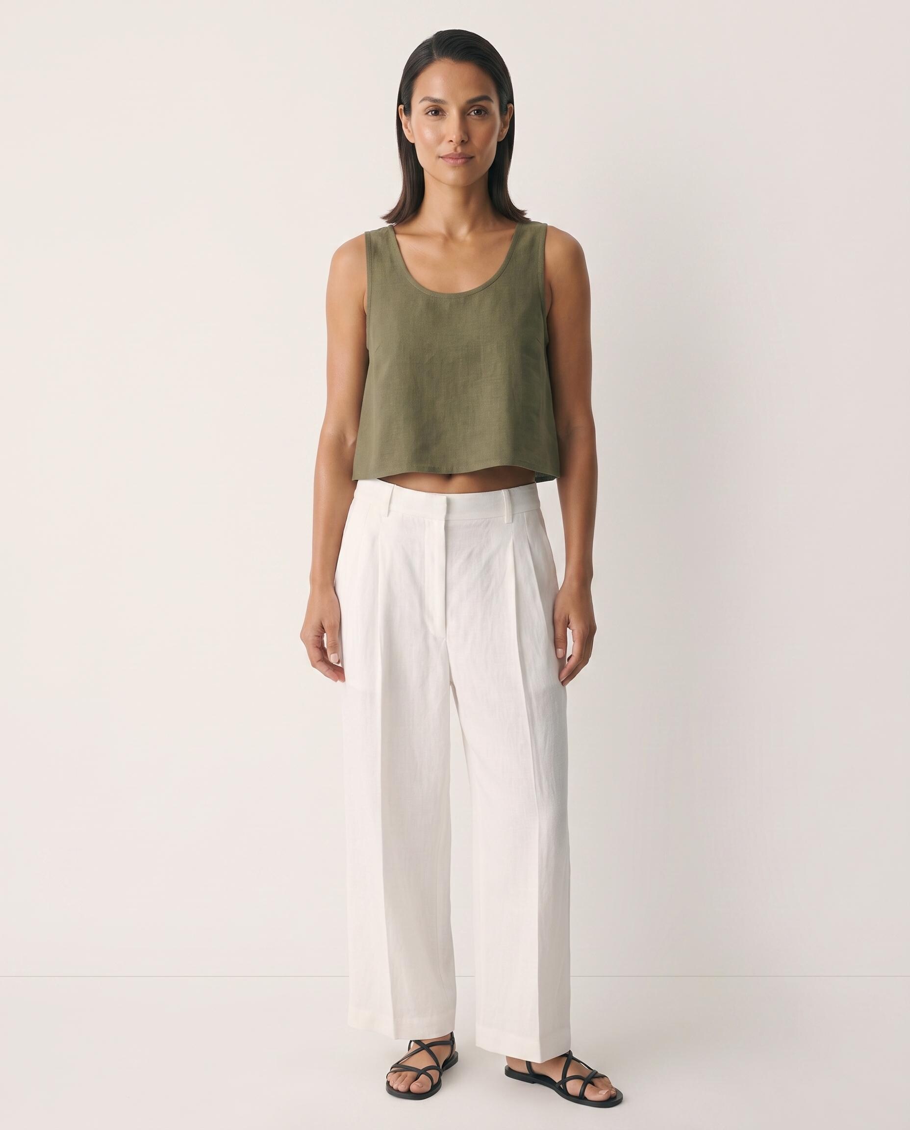 Linen Cross Back Crop Top | Open Back Linen Cami Top | Black
