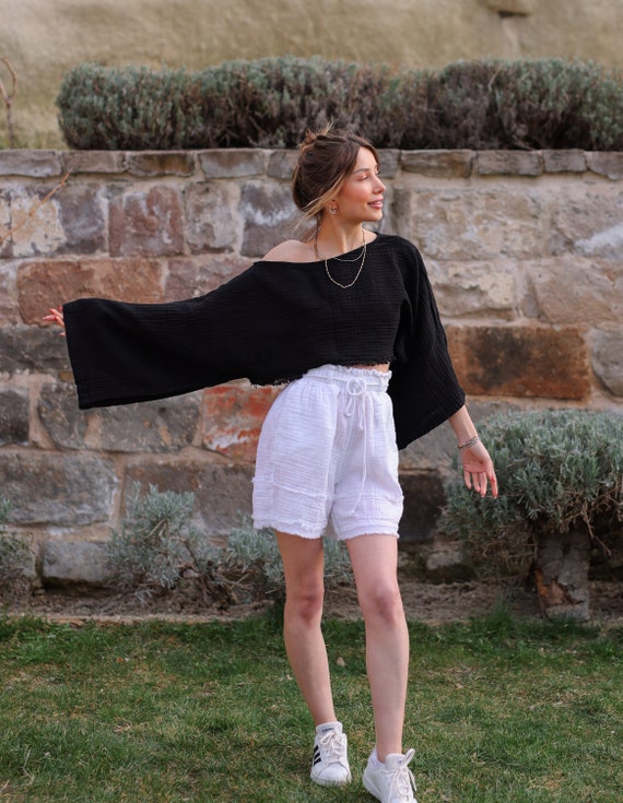 White Gauze Cotton Shorts: High Waist Summer Loungewear