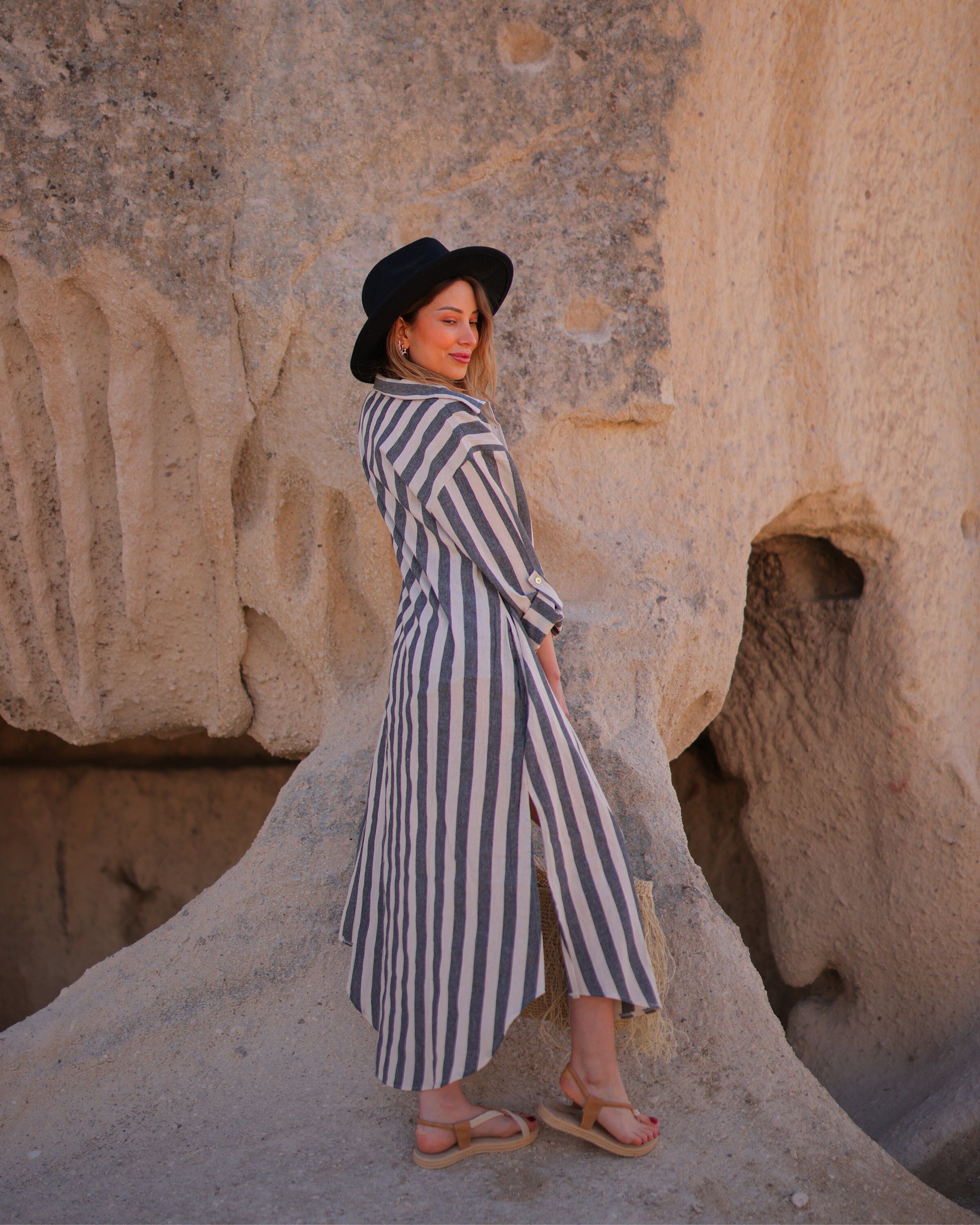 Striped Linen Shirt Dress: Blue & White Long Sleeve Cover-up - Etsy