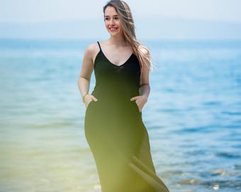 Black Cotton Gauze Maxi Dress