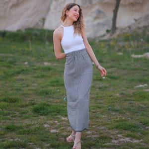 Double Gauze Maxi Skirt: Boho Cotton Pencil Skirt with Slit