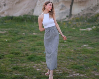 Double Gauze Maxi Skirt, Boho Cotton Skirt, Light and Flowy Summer Skirt,Casual Loose Skirts, Beach Skirt, Grey Skirt