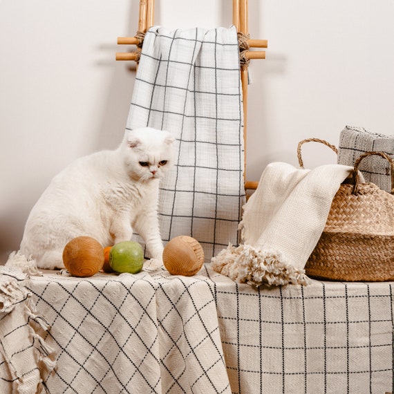 Cream plaid throw blanket hotsell