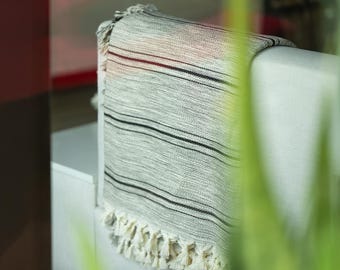 Striped Organic Cotton Throw Blanket: Handwoven Bohemian Tasseled Blanket