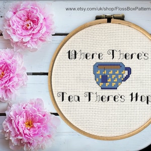 Cross Stitch Pattern &quot;Mini Tea Collection #2 Hope&quot;. Cute DIY Counted Cross Stitch PDF