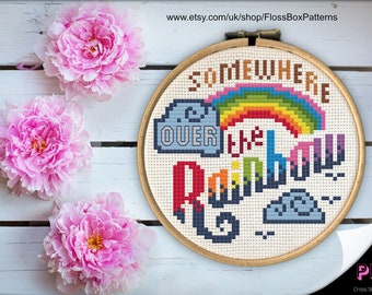 Zauberer von Oz Inspiriert "Somewhere Over The Rainbow" Kreuzstich PDF Mini Kreuzstichmuster