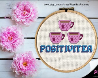 Kreuzstich PDF Stickvorlage von Floss Box - "Mini Tea Collection #4 Positivitea" Instant Download