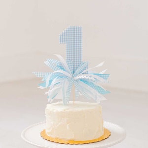 Gingham Number Cake Topper with Ribbons image 1