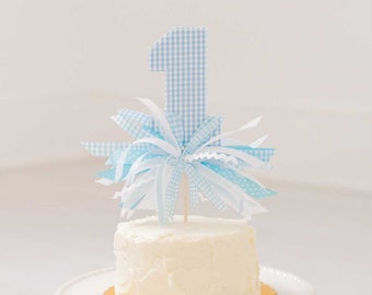 Gingham Number Cake Topper with Ribbons