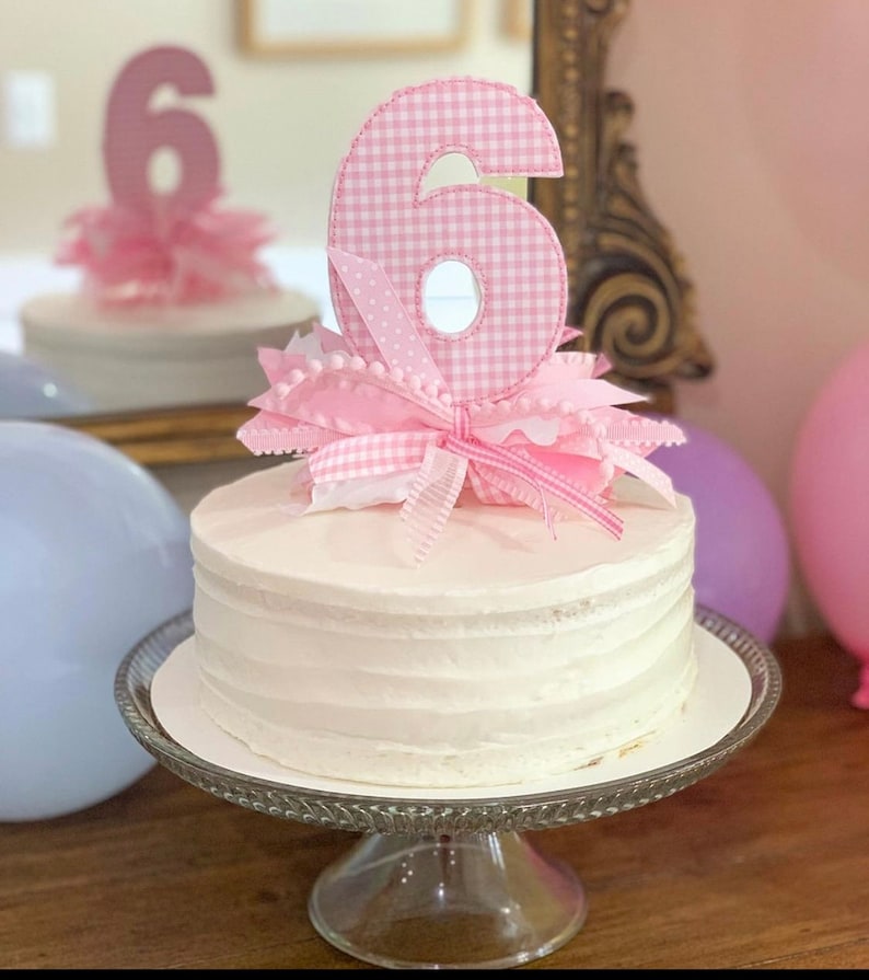 Gingham Number Cake Topper with Ribbons image 3