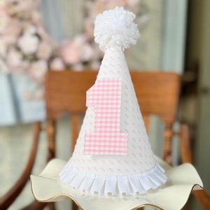 Birthday Party Hat in Pink and Blue Swiss Dot