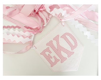 Pink Dot Pendant with Pink Gingham Initials High Chair Banner with Ribbons