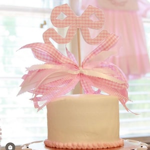 Vintage bow pink gingham cake topper