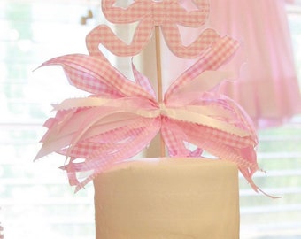 Vintage bow pink gingham cake topper